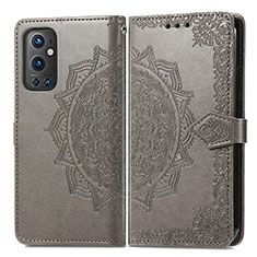 Coque Portefeuille Motif Fantaisie Livre Cuir Etui Clapet pour OnePlus 9 Pro 5G Gris