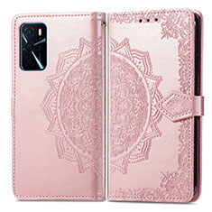 Coque Portefeuille Motif Fantaisie Livre Cuir Etui Clapet pour Oppo A16 Or Rose