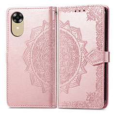 Coque Portefeuille Motif Fantaisie Livre Cuir Etui Clapet pour Oppo A17K Or Rose