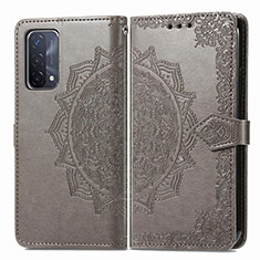 Coque Portefeuille Motif Fantaisie Livre Cuir Etui Clapet pour Oppo A54 5G Gris