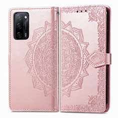 Coque Portefeuille Motif Fantaisie Livre Cuir Etui Clapet pour Oppo A55 5G Or Rose