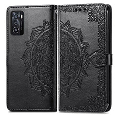 Coque Portefeuille Motif Fantaisie Livre Cuir Etui Clapet pour Oppo A55S 5G Noir