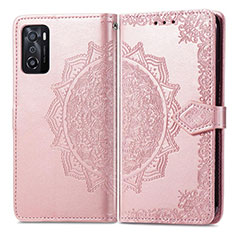 Coque Portefeuille Motif Fantaisie Livre Cuir Etui Clapet pour Oppo A55S 5G Or Rose