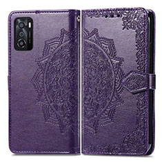 Coque Portefeuille Motif Fantaisie Livre Cuir Etui Clapet pour Oppo A55S 5G Violet