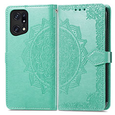 Coque Portefeuille Motif Fantaisie Livre Cuir Etui Clapet pour Oppo Find X5 5G Vert