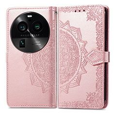 Coque Portefeuille Motif Fantaisie Livre Cuir Etui Clapet pour Oppo Find X6 5G Or Rose