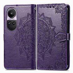 Coque Portefeuille Motif Fantaisie Livre Cuir Etui Clapet pour Oppo Reno10 Pro 5G Violet