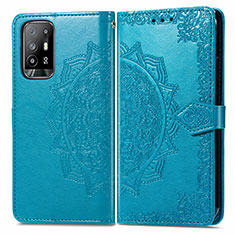 Coque Portefeuille Motif Fantaisie Livre Cuir Etui Clapet pour Oppo Reno5 Z 5G Bleu