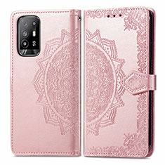 Coque Portefeuille Motif Fantaisie Livre Cuir Etui Clapet pour Oppo Reno5 Z 5G Or Rose