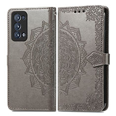 Coque Portefeuille Motif Fantaisie Livre Cuir Etui Clapet pour Oppo Reno6 Pro 5G Gris