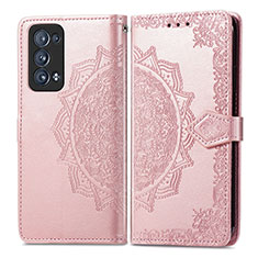 Coque Portefeuille Motif Fantaisie Livre Cuir Etui Clapet pour Oppo Reno6 Pro 5G Or Rose