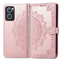 Coque Portefeuille Motif Fantaisie Livre Cuir Etui Clapet pour Oppo Reno8 4G Or Rose