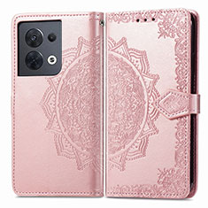 Coque Portefeuille Motif Fantaisie Livre Cuir Etui Clapet pour Oppo Reno8 5G Or Rose