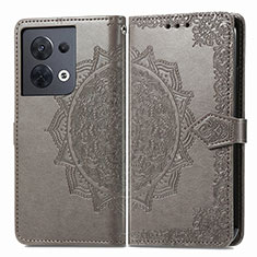 Coque Portefeuille Motif Fantaisie Livre Cuir Etui Clapet pour Oppo Reno9 5G Gris