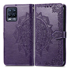 Coque Portefeuille Motif Fantaisie Livre Cuir Etui Clapet pour Realme 8 4G Violet