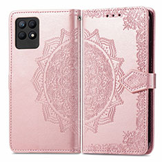 Coque Portefeuille Motif Fantaisie Livre Cuir Etui Clapet pour Realme 8i Or Rose