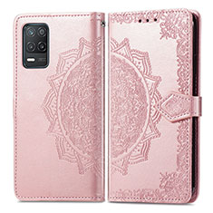 Coque Portefeuille Motif Fantaisie Livre Cuir Etui Clapet pour Realme 9 5G India Or Rose