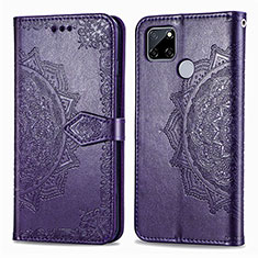 Coque Portefeuille Motif Fantaisie Livre Cuir Etui Clapet pour Realme C12 Violet