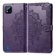 Coque Portefeuille Motif Fantaisie Livre Cuir Etui Clapet pour Realme C20 Violet