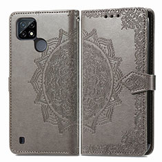 Coque Portefeuille Motif Fantaisie Livre Cuir Etui Clapet pour Realme C21Y Gris