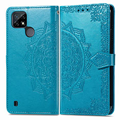 Coque Portefeuille Motif Fantaisie Livre Cuir Etui Clapet pour Realme C25Y India Bleu