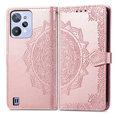 Coque Portefeuille Motif Fantaisie Livre Cuir Etui Clapet pour Realme C31 Or Rose