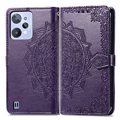 Coque Portefeuille Motif Fantaisie Livre Cuir Etui Clapet pour Realme C31 Violet