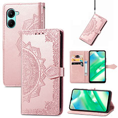 Coque Portefeuille Motif Fantaisie Livre Cuir Etui Clapet pour Realme C33 (2023) Or Rose