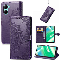 Coque Portefeuille Motif Fantaisie Livre Cuir Etui Clapet pour Realme C33 (2023) Violet