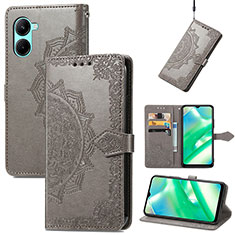 Coque Portefeuille Motif Fantaisie Livre Cuir Etui Clapet pour Realme C33 Gris