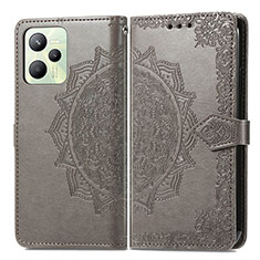 Coque Portefeuille Motif Fantaisie Livre Cuir Etui Clapet pour Realme C35 Gris