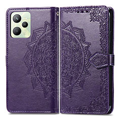 Coque Portefeuille Motif Fantaisie Livre Cuir Etui Clapet pour Realme C35 Violet