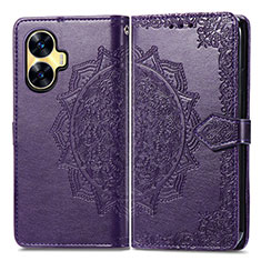 Coque Portefeuille Motif Fantaisie Livre Cuir Etui Clapet pour Realme C55 Violet