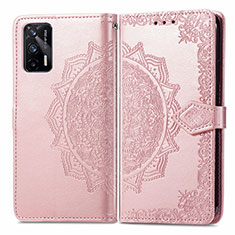 Coque Portefeuille Motif Fantaisie Livre Cuir Etui Clapet pour Realme GT 5G Or Rose