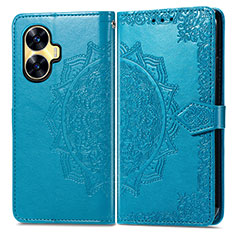 Coque Portefeuille Motif Fantaisie Livre Cuir Etui Clapet pour Realme Narzo N55 Bleu