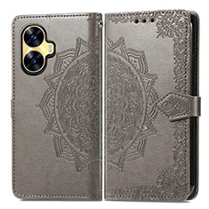 Coque Portefeuille Motif Fantaisie Livre Cuir Etui Clapet pour Realme Narzo N55 Gris