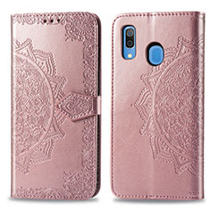 Coque Portefeuille Motif Fantaisie Livre Cuir Etui Clapet pour Samsung Galaxy A20 Or Rose