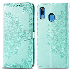 Coque Portefeuille Motif Fantaisie Livre Cuir Etui Clapet pour Samsung Galaxy A20 Vert