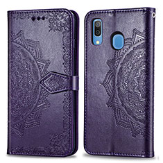 Coque Portefeuille Motif Fantaisie Livre Cuir Etui Clapet pour Samsung Galaxy A20 Violet