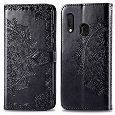 Coque Portefeuille Motif Fantaisie Livre Cuir Etui Clapet pour Samsung Galaxy A20e Noir