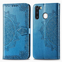 Coque Portefeuille Motif Fantaisie Livre Cuir Etui Clapet pour Samsung Galaxy A21 European Bleu