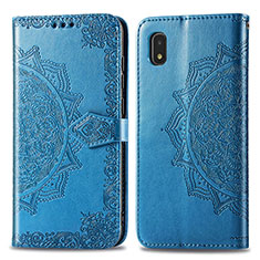 Coque Portefeuille Motif Fantaisie Livre Cuir Etui Clapet pour Samsung Galaxy A21 SC-42A Bleu