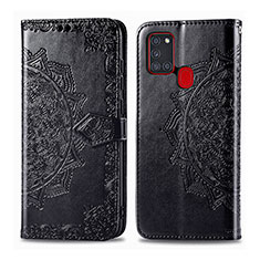 Coque Portefeuille Motif Fantaisie Livre Cuir Etui Clapet pour Samsung Galaxy A21s Noir