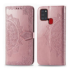 Coque Portefeuille Motif Fantaisie Livre Cuir Etui Clapet pour Samsung Galaxy A21s Or Rose