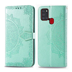 Coque Portefeuille Motif Fantaisie Livre Cuir Etui Clapet pour Samsung Galaxy A21s Vert