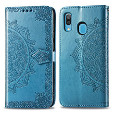 Coque Portefeuille Motif Fantaisie Livre Cuir Etui Clapet pour Samsung Galaxy A30 Bleu