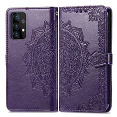 Coque Portefeuille Motif Fantaisie Livre Cuir Etui Clapet pour Samsung Galaxy A52 4G Violet