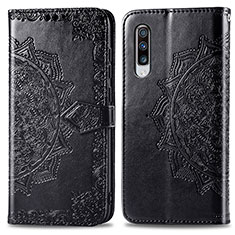 Coque Portefeuille Motif Fantaisie Livre Cuir Etui Clapet pour Samsung Galaxy A70 Noir