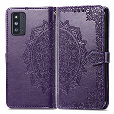 Coque Portefeuille Motif Fantaisie Livre Cuir Etui Clapet pour Samsung Galaxy F52 5G Violet