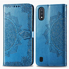 Coque Portefeuille Motif Fantaisie Livre Cuir Etui Clapet pour Samsung Galaxy M01 Bleu